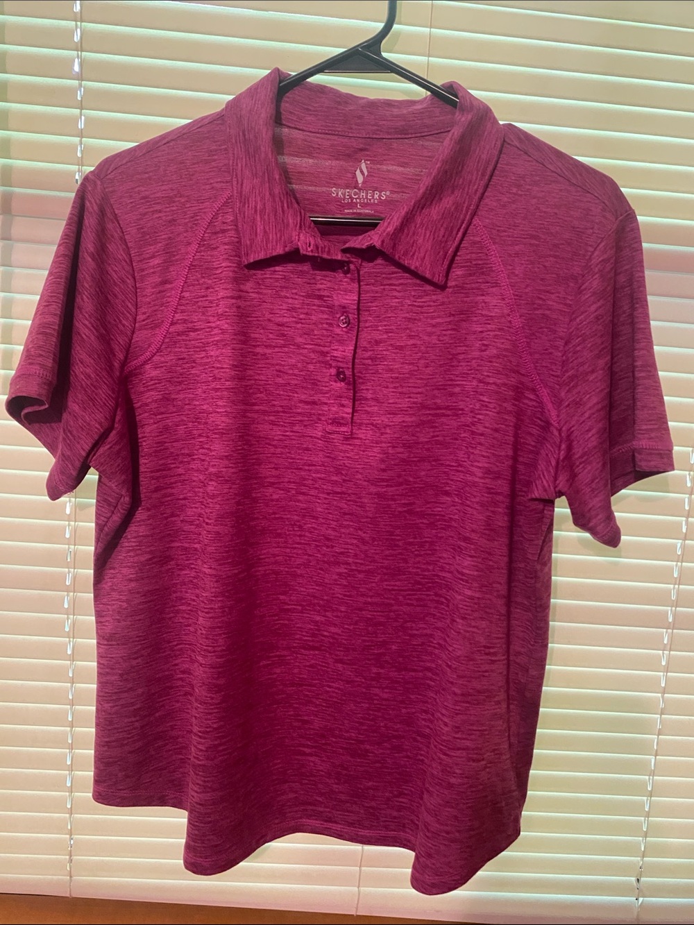 Skechers Women's Heathered Magenta Button-Down Polo